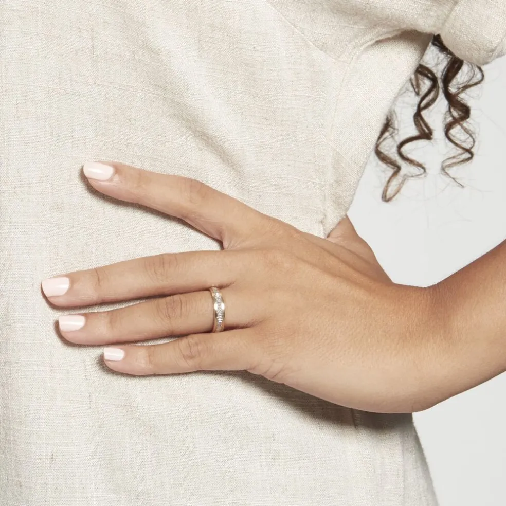 Alliance Fantaisie Diamantee Ruban Plat Or Bicolore