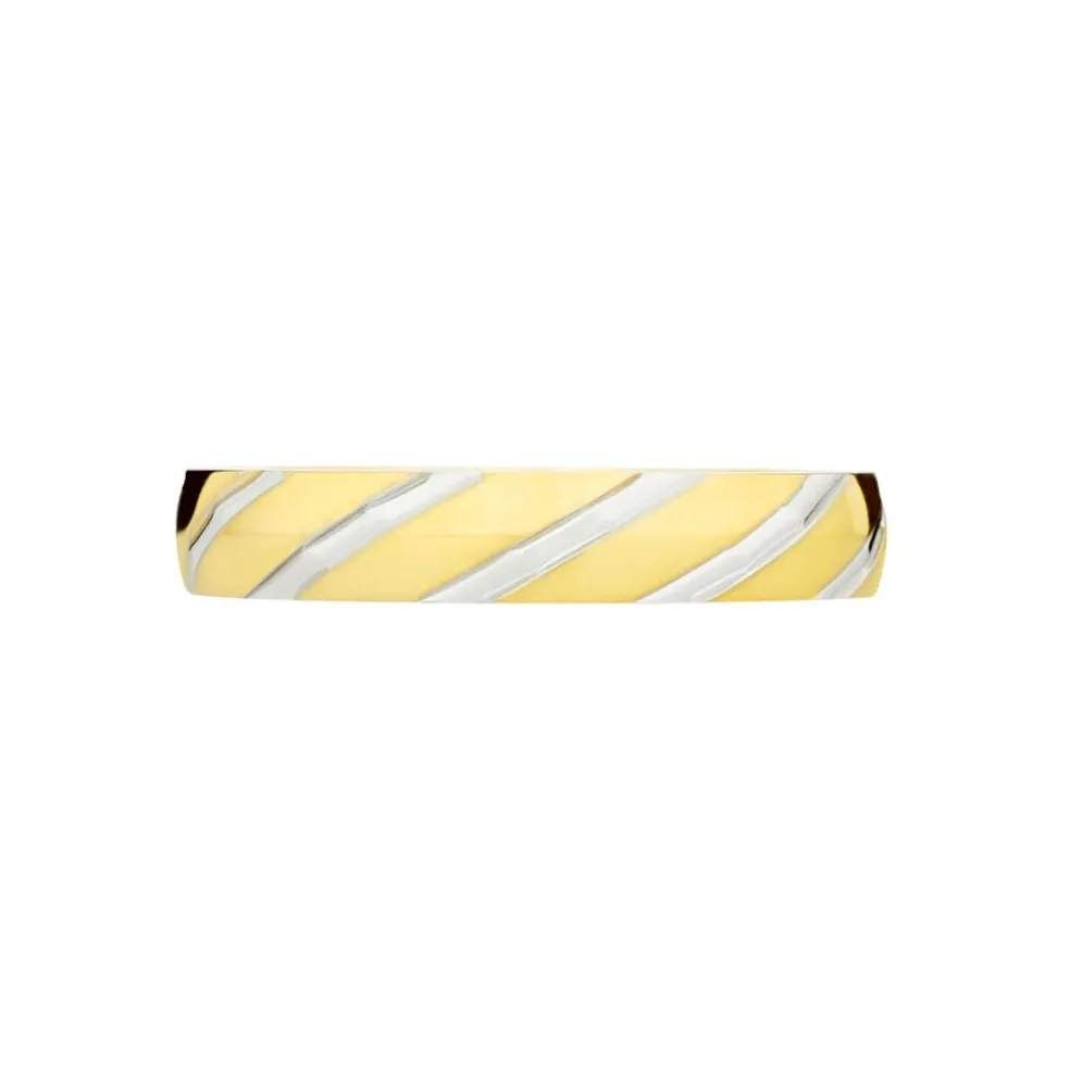 Alliance Strie Fantaisie Demi Jonc Classique Or Bicolore