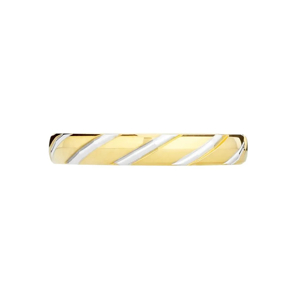 Alliance Strie Fantaisie Demi Jonc Classique Or Bicolore