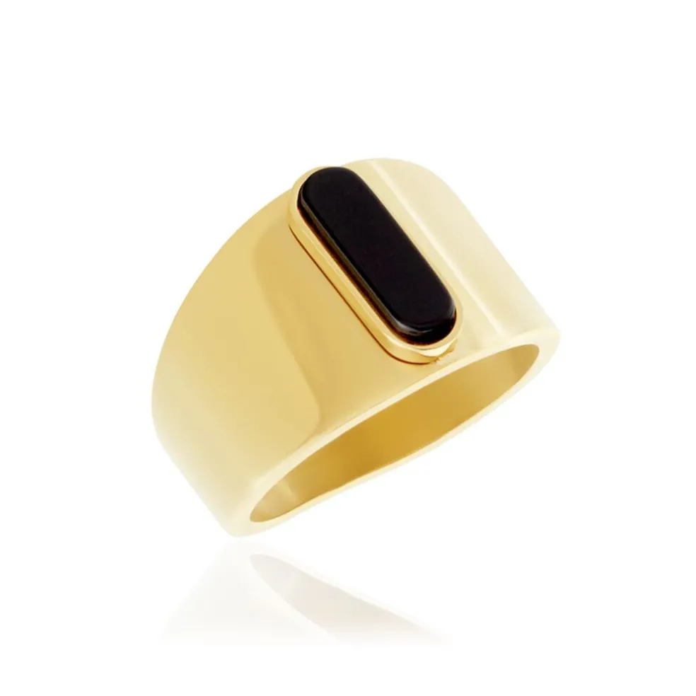 Bague Acier Doré Volcanus Agate
