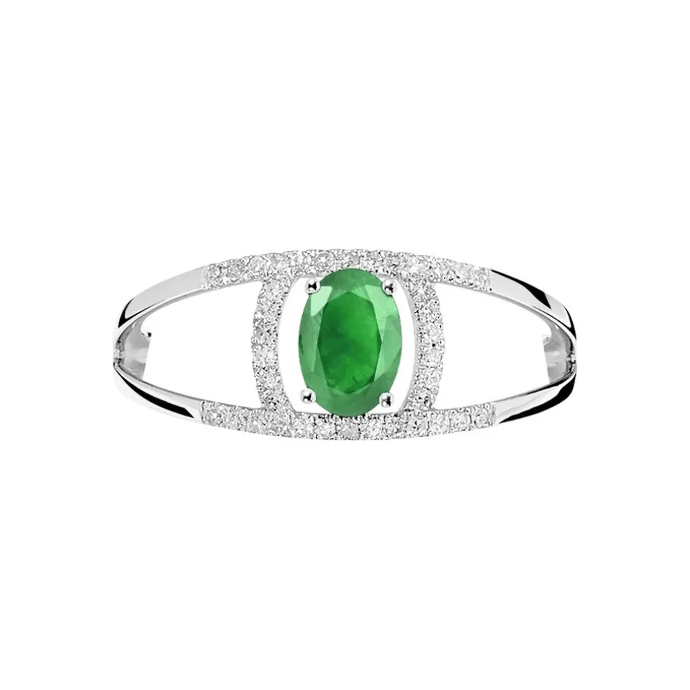 Bague Agathe Or Blanc Emeraude Et Diamant