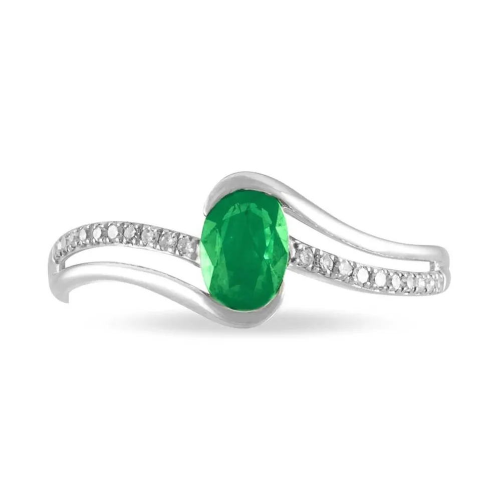 Bague Anja Or Blanc Emeraude Et Diamant