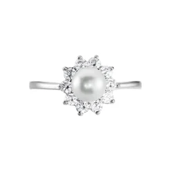 Bague Argent Blanc Cheri Perle De Culture Oxydes De Zirconium