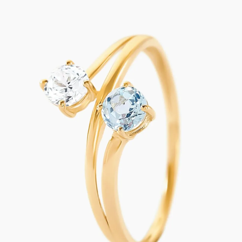 Bague Beauté Bleutée Or Jaune Topaze Oxyde De Zirconium