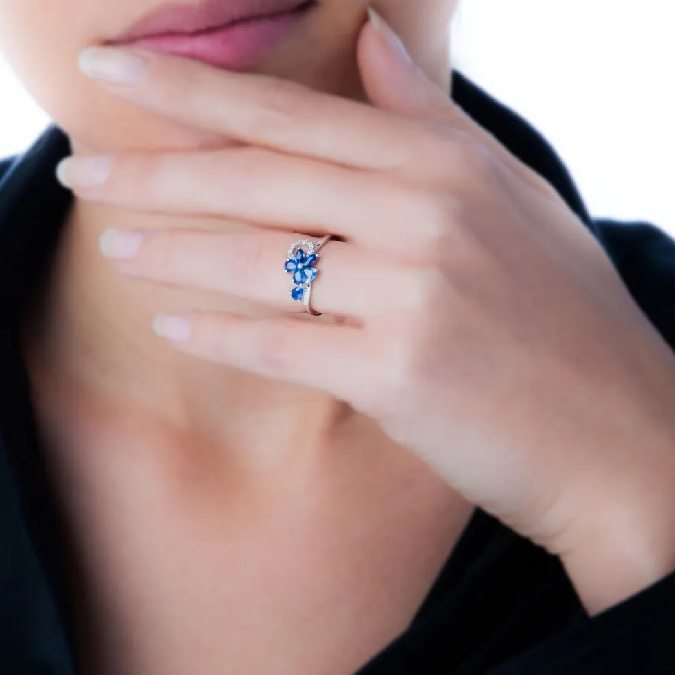Bague Bouquet Or Blanc Saphir Et Diamant