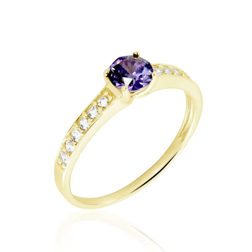 Bague Carrol Or Jaune Améthyste Oxyde De Zirconium
