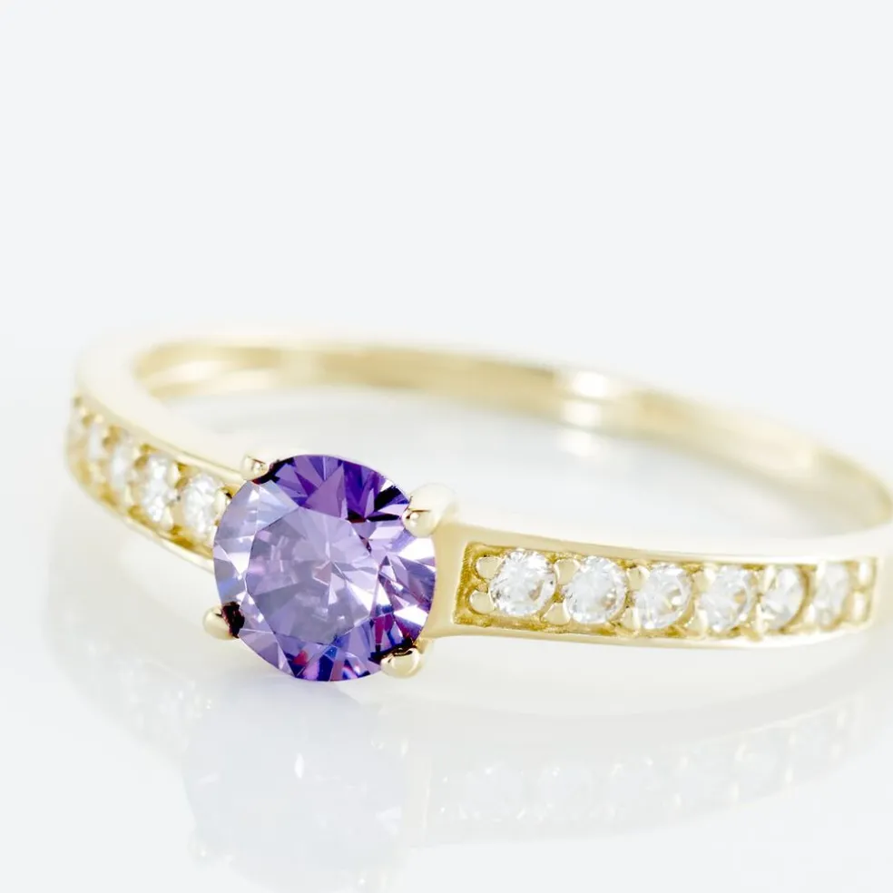 Bague Carrol Or Jaune Améthyste Oxyde De Zirconium