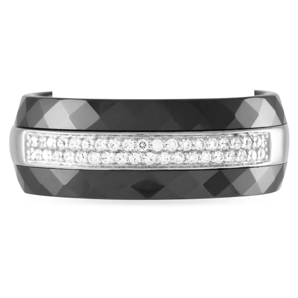Bague Ceramik Design Argent Blanc Oxyde De Zirconium Et Céramique