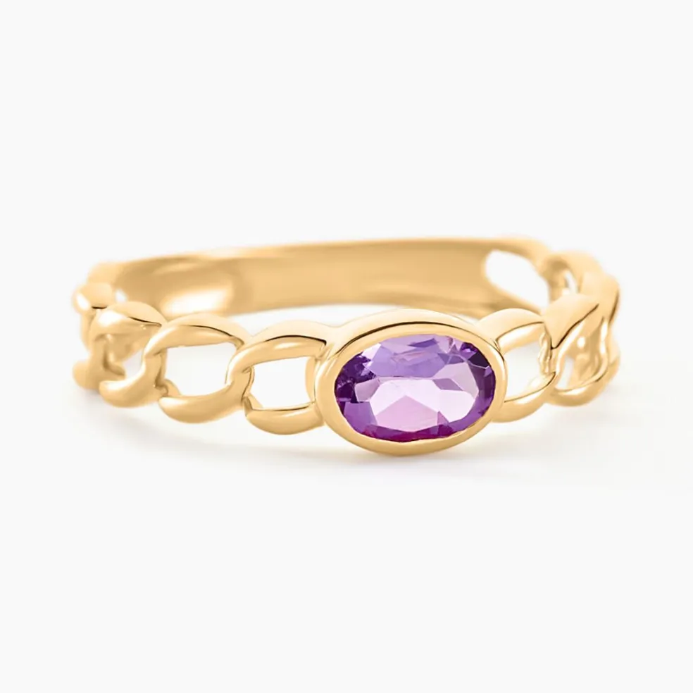 Bague Chain Or Jaune Améthyste