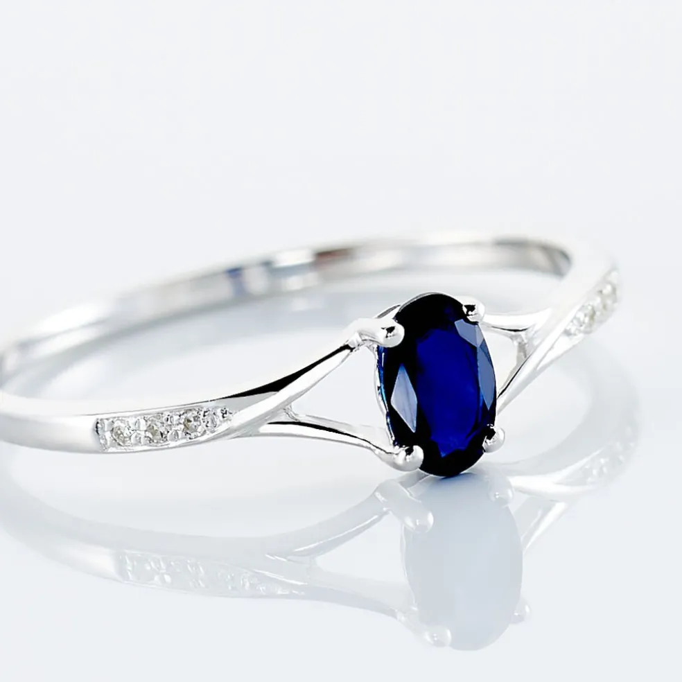 Bague Charmante Or Blanc Saphir Et Diamant