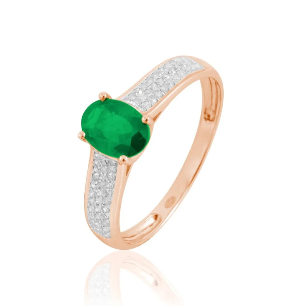 Bague Crista Or Rose Emeraude Et Diamant