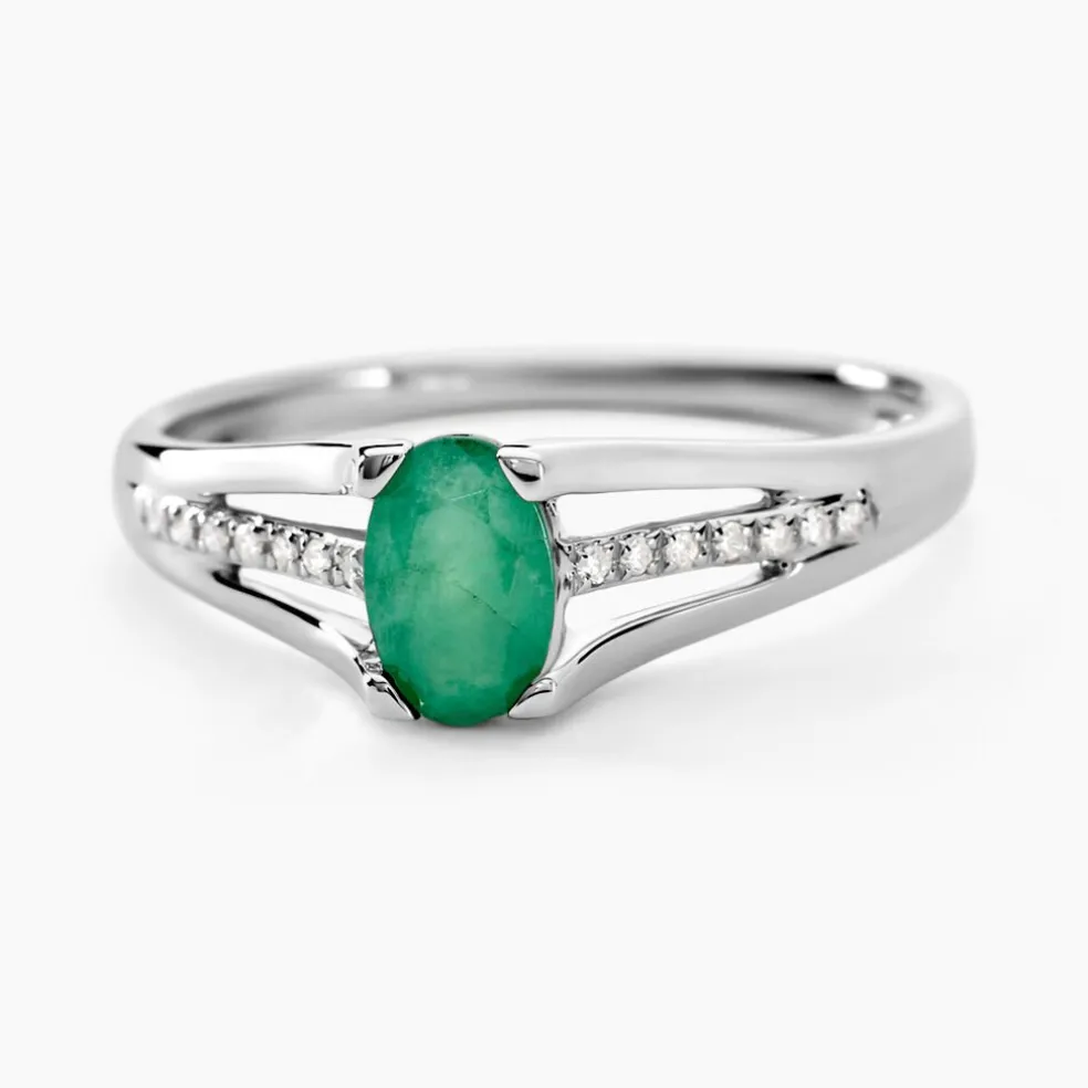 Bague Denise Or Blanc Emeraude Et Diamant