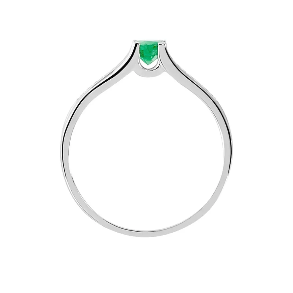 Bague Denise Or Blanc Emeraude Et Diamant