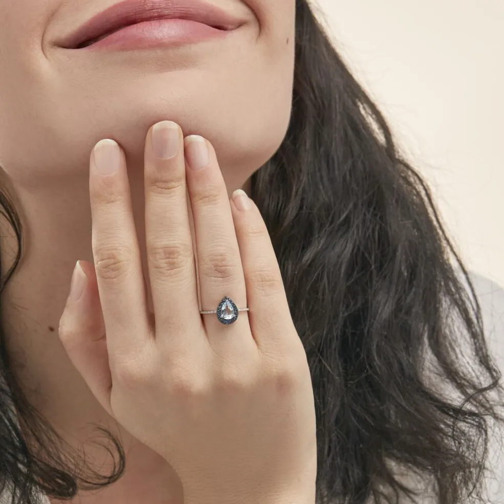 Bague Kenza Or Blanc Topaze Et Saphir Et Diamant
