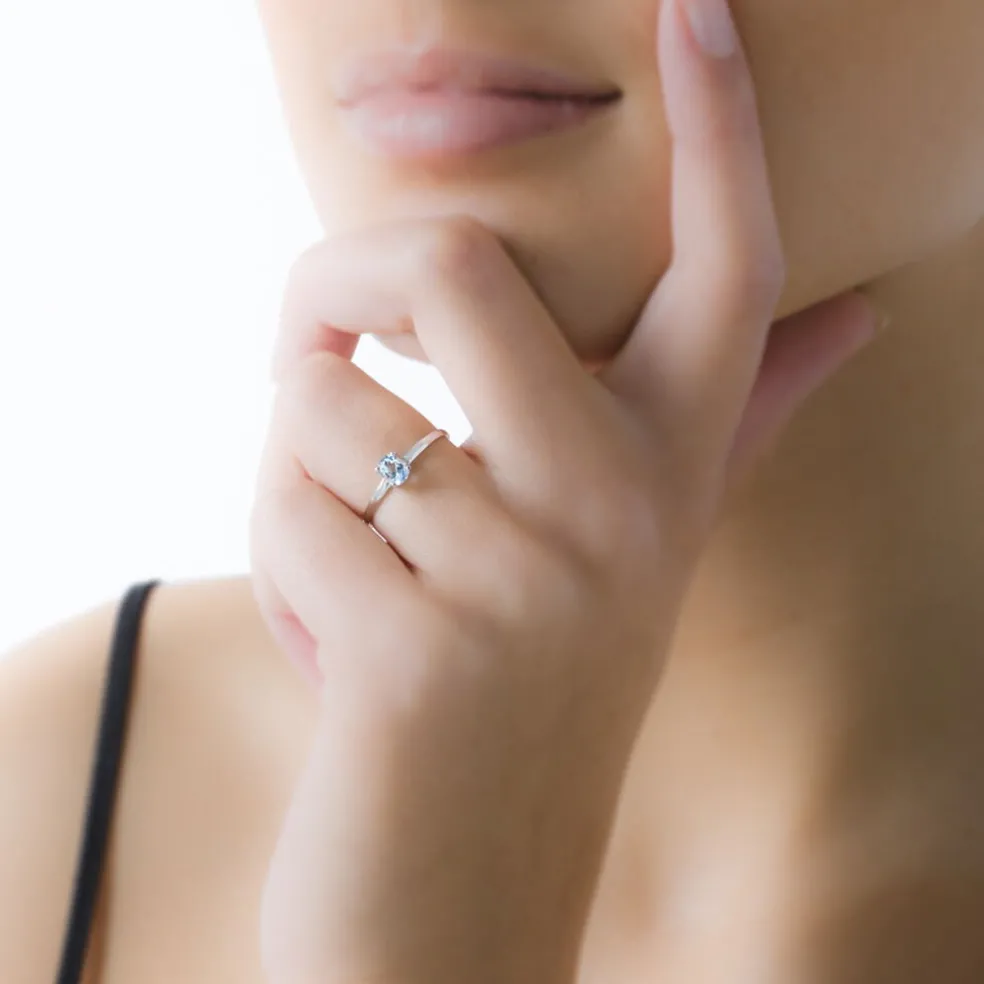 Bague Lily Or Blanc Aigue Marine
