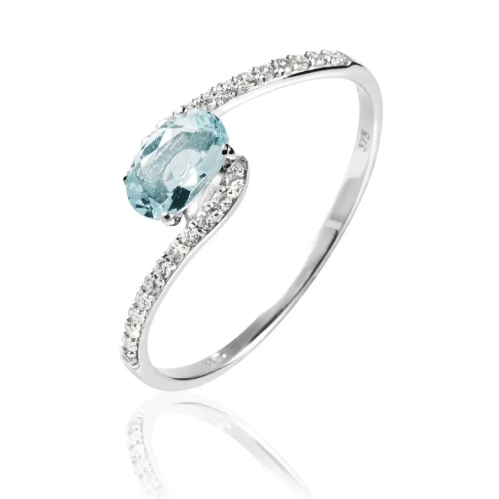 Bague Loriane Or Blanc Aigue Marine Et Diamant