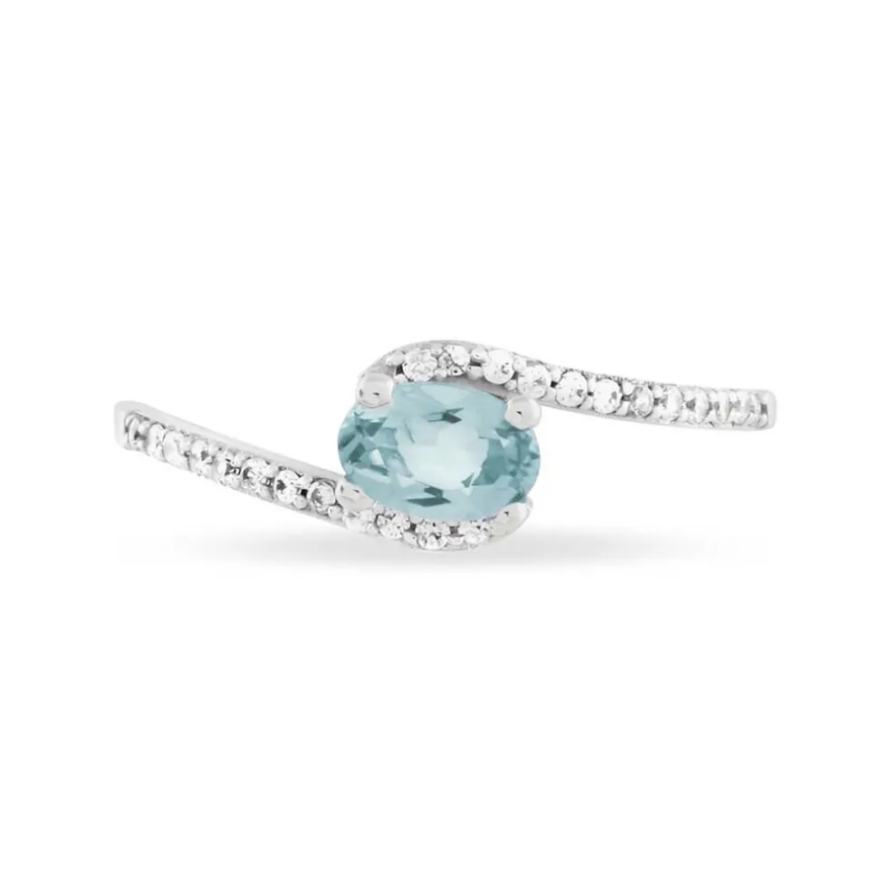 Bague Loriane Or Blanc Aigue Marine Et Oxyde De Zirconium