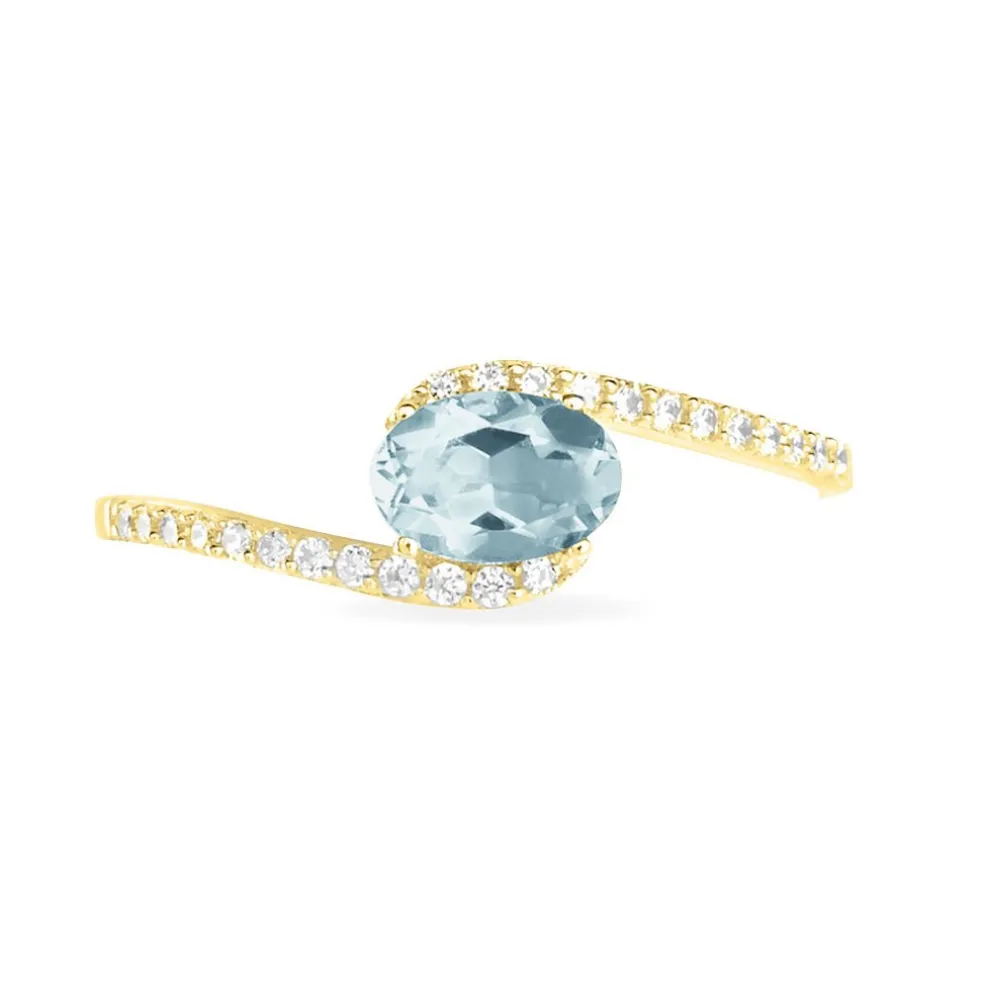 Bague Loriane Or Jaune Aigue Marine Et Oxyde De Zirconium