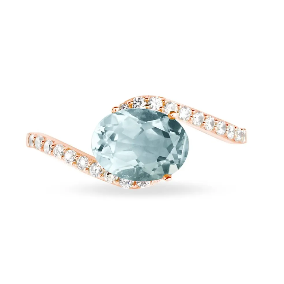 Bague Loriane Or Rose Aigue Marine Et Diamant