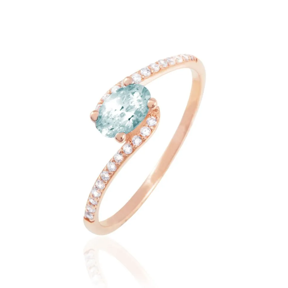Bague Loriane Or Rose Aigue Marine Et Oxyde De Zirconium