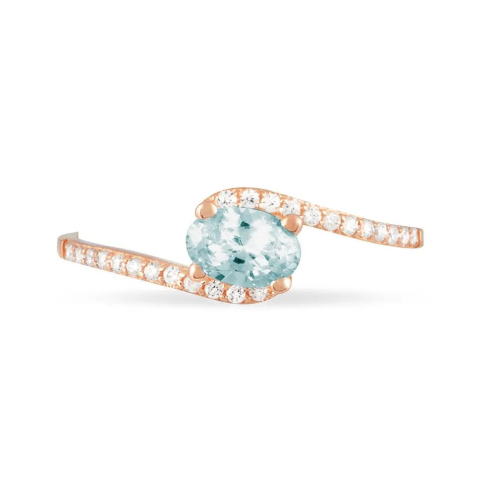 Bague Loriane Or Rose Aigue Marine Et Oxyde De Zirconium