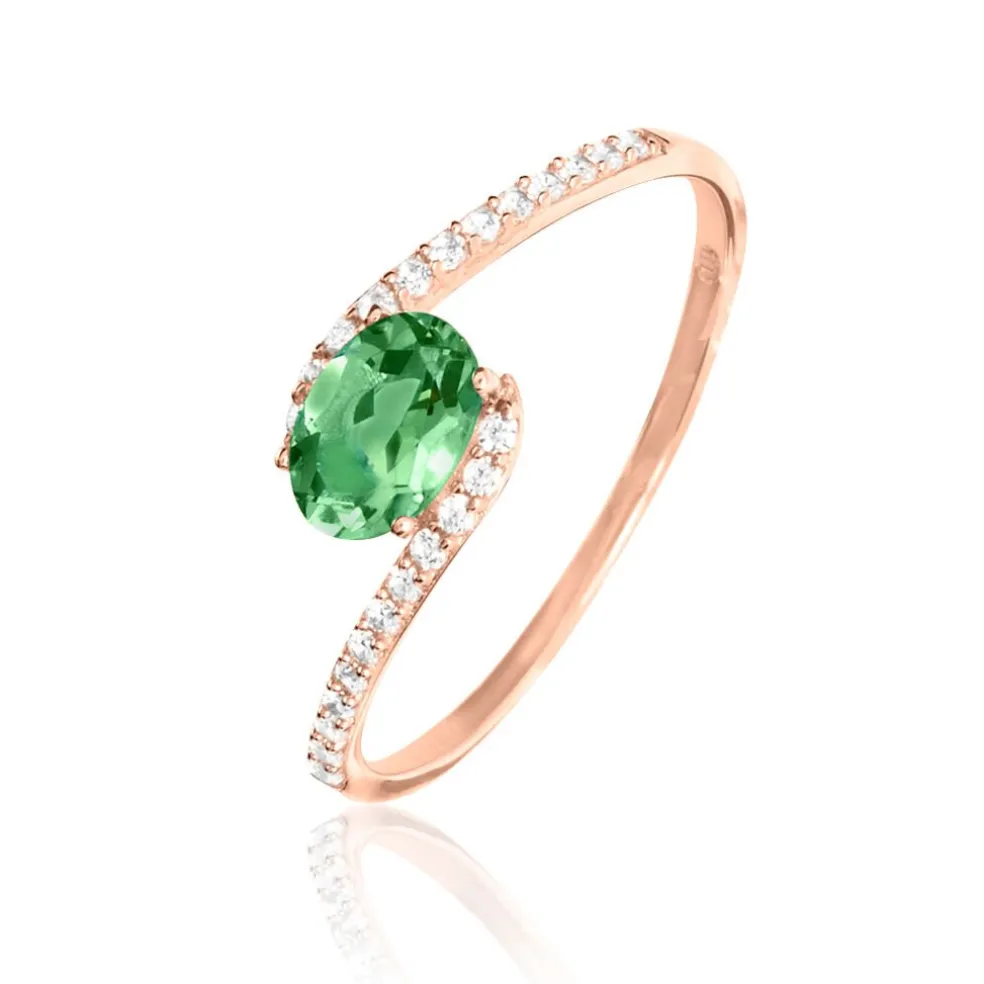 Bague Loriane Or Rose Emeraude Et Diamant