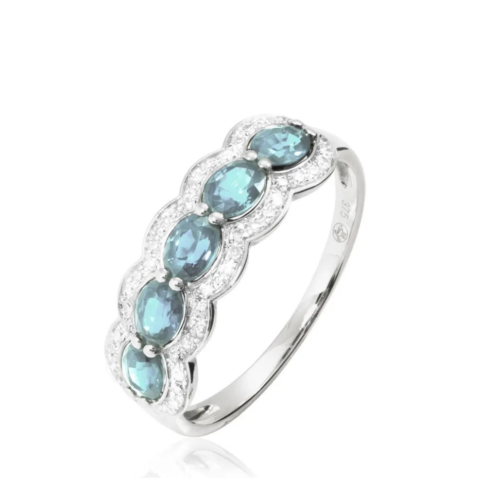 Bague Margaux Or Blanc Aigue Marine Et Diamant