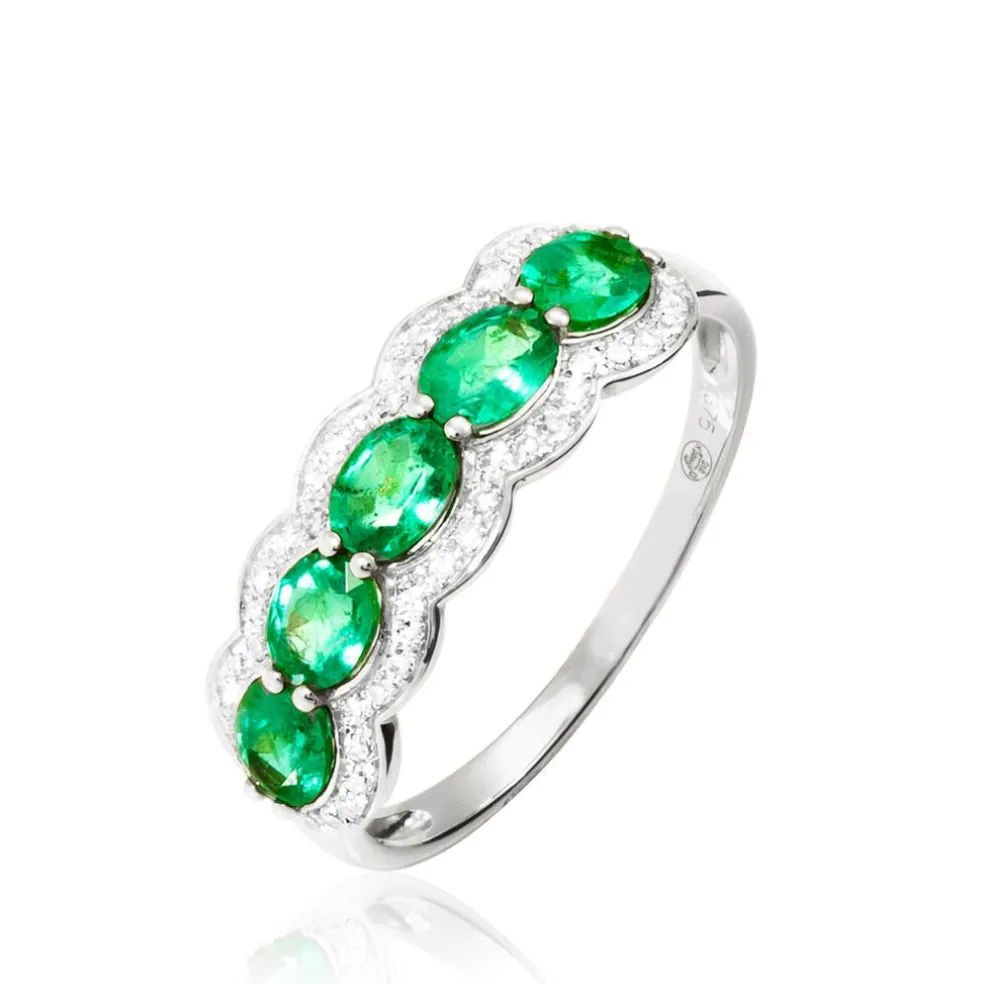 Bague Margaux Or Blanc Emeraude Et Diamant