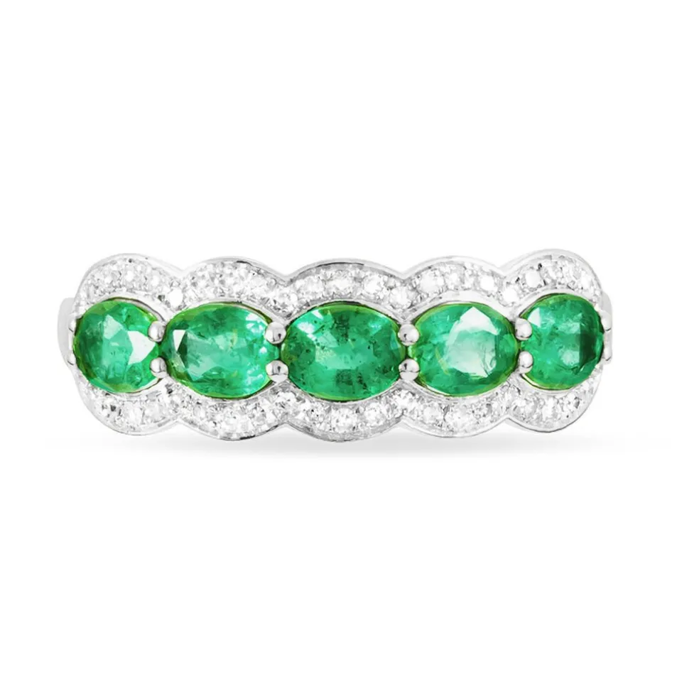 Bague Margaux Or Blanc Emeraude Et Diamant