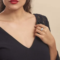 Bague Margaux Or Blanc Topaze Et Diamant