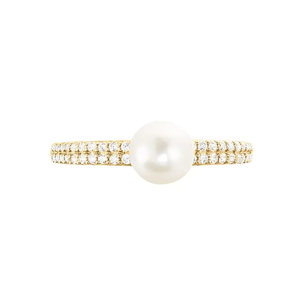 Bague Maria-francoise Or Jaune Perle De Culture Et Oxyde De Zirconium