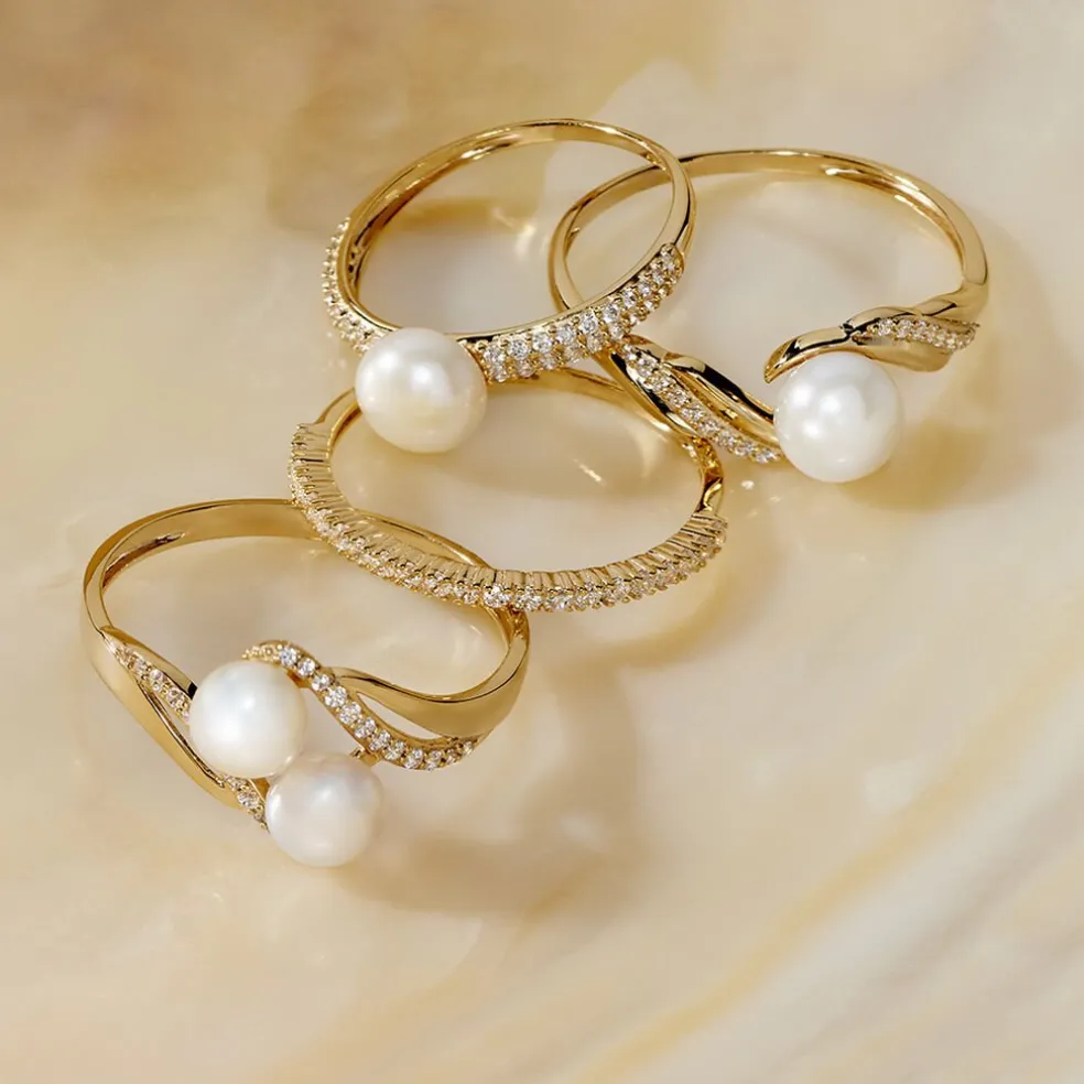 Bague Maria-francoise Or Jaune Perle De Culture Et Oxyde De Zirconium