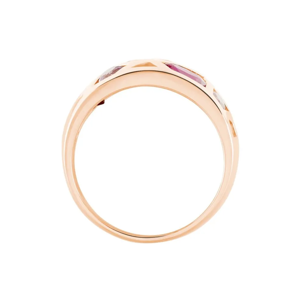 Bague Mosaique Or Rose Amethyste Et Rhodolite Et Saphir