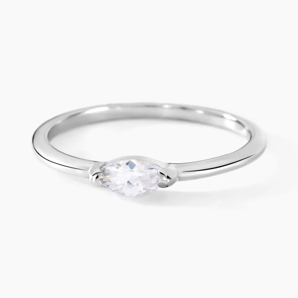Bague Navette Argent Blanc Oxyde De Zirconium