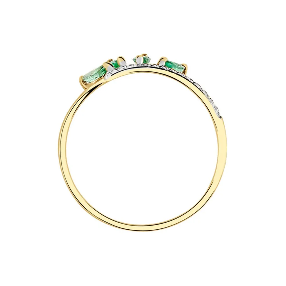 Bague Navette Or Jaune Emeraude Diamant