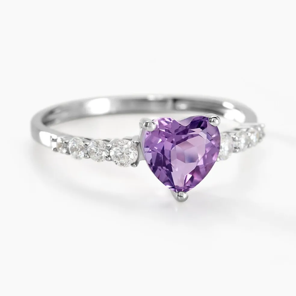 Bague Or Blanc Fany Améthyste Oxydes De Zirconium