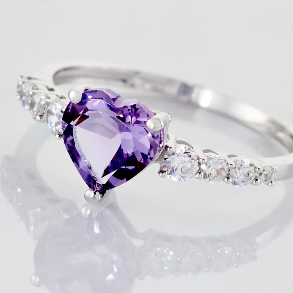 Bague Or Blanc Fany Améthyste Oxydes De Zirconium