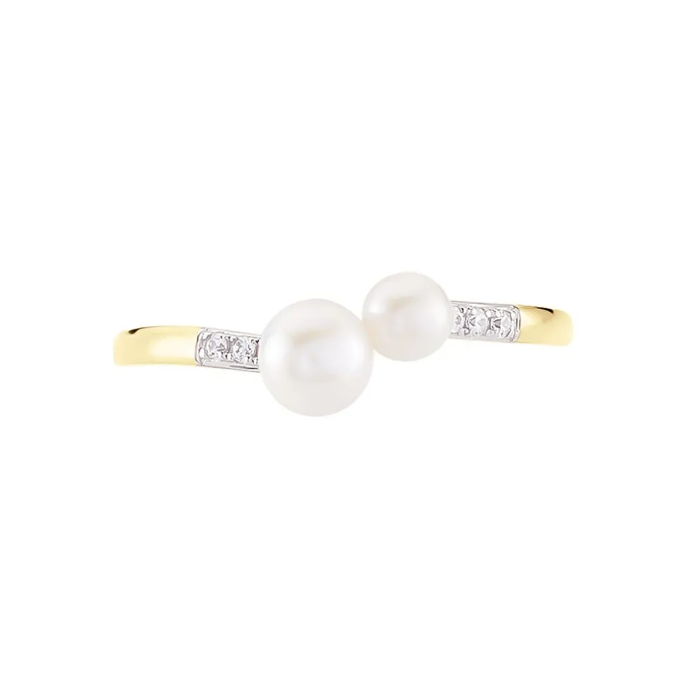Bague Primo Or Jaune Perle De Culture Et Oxyde De Zirconium