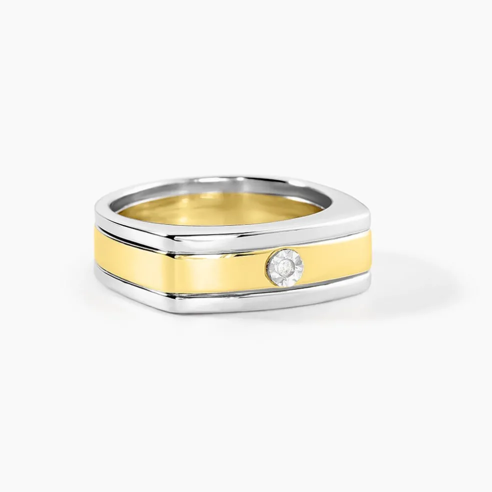Bague Robinson Argent Bicolore Rhodié Diamant Blanc