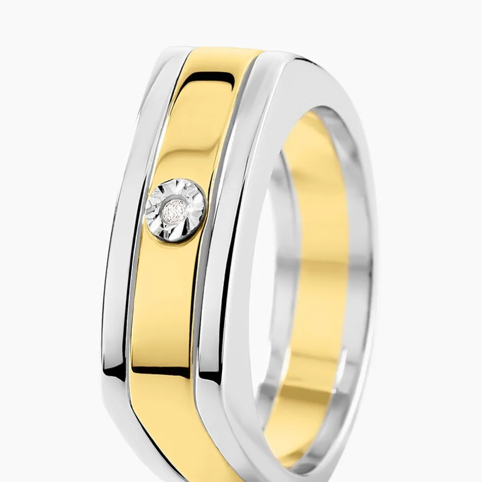 Bague Robinson Argent Bicolore Rhodié Diamant Blanc