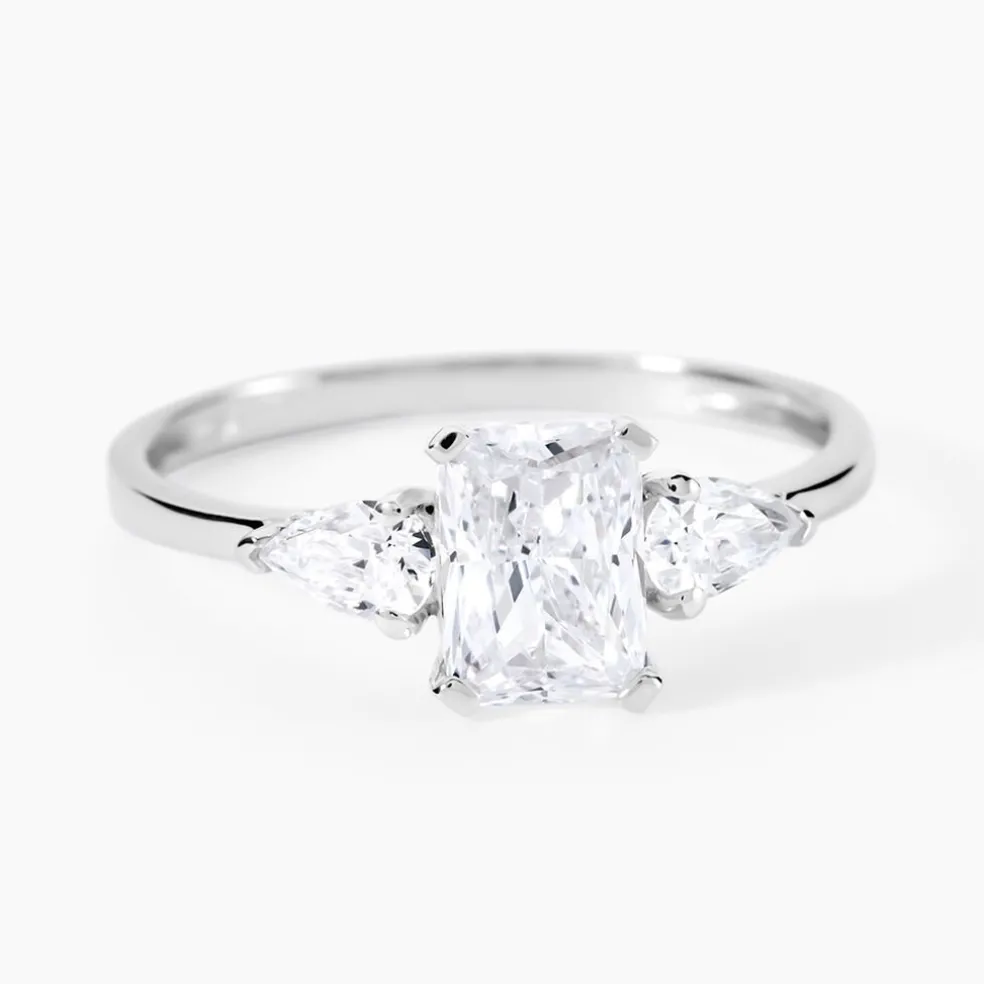 Bague Saelle Or Blanc Oxyde De Zirconium