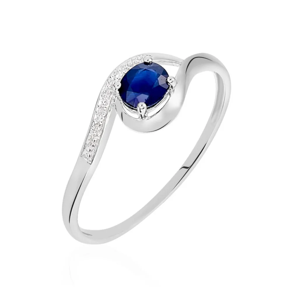 Bague Sagesse Or Blanc Saphir Et Diamant