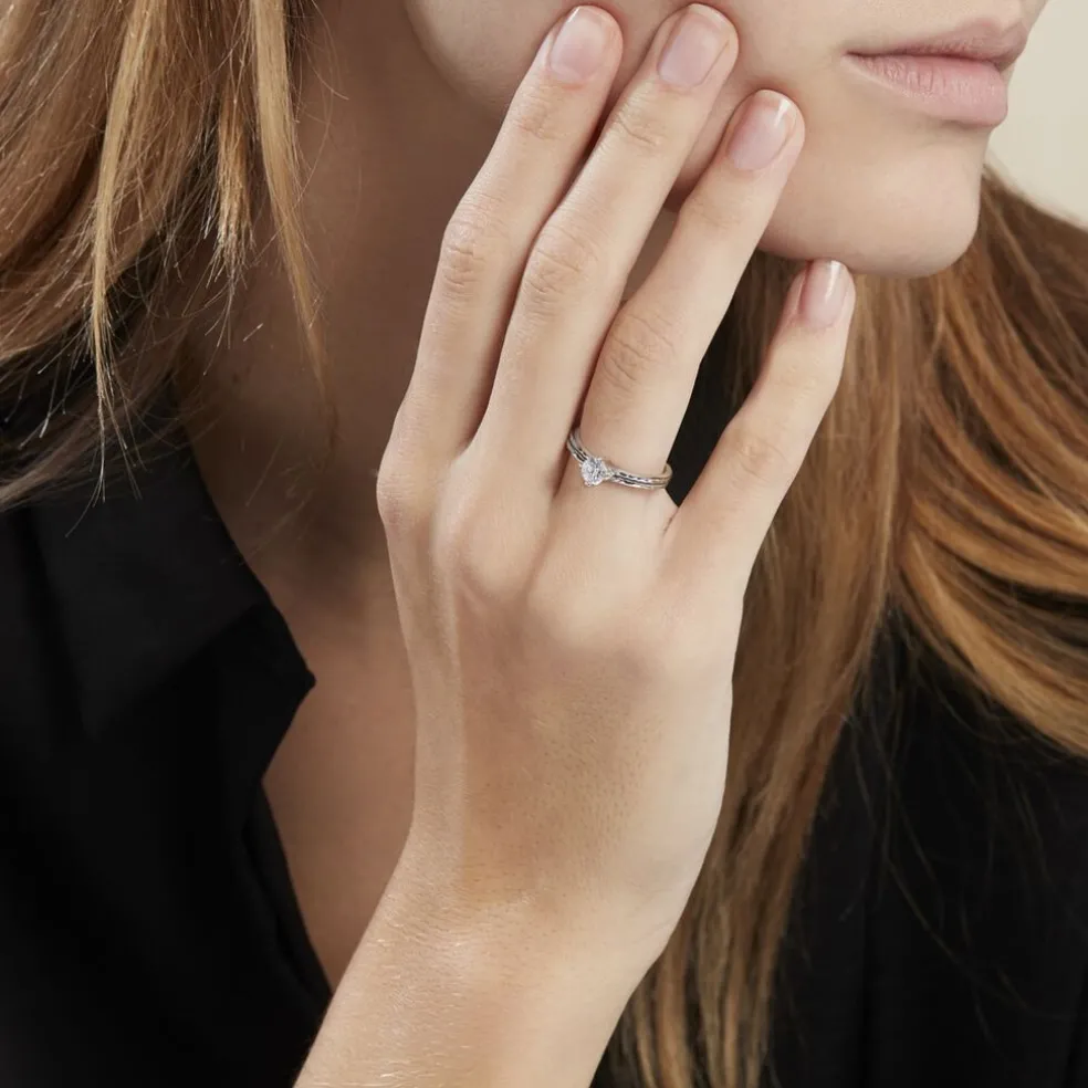 Bague Solitaire Argent Blanc Candi Oxyde De Zirconium