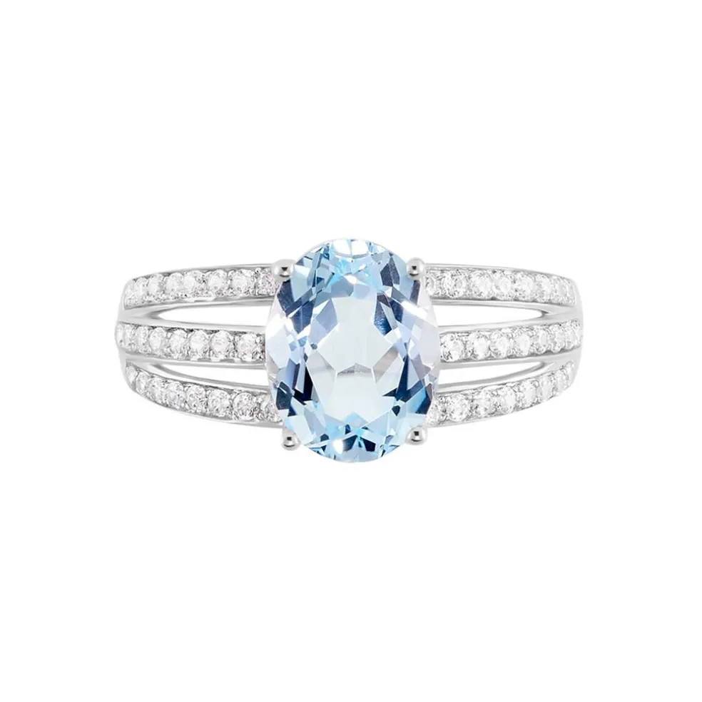Bague Solitaire Carmelice Or Blanc Topaze Et Oxyde De Zirconium