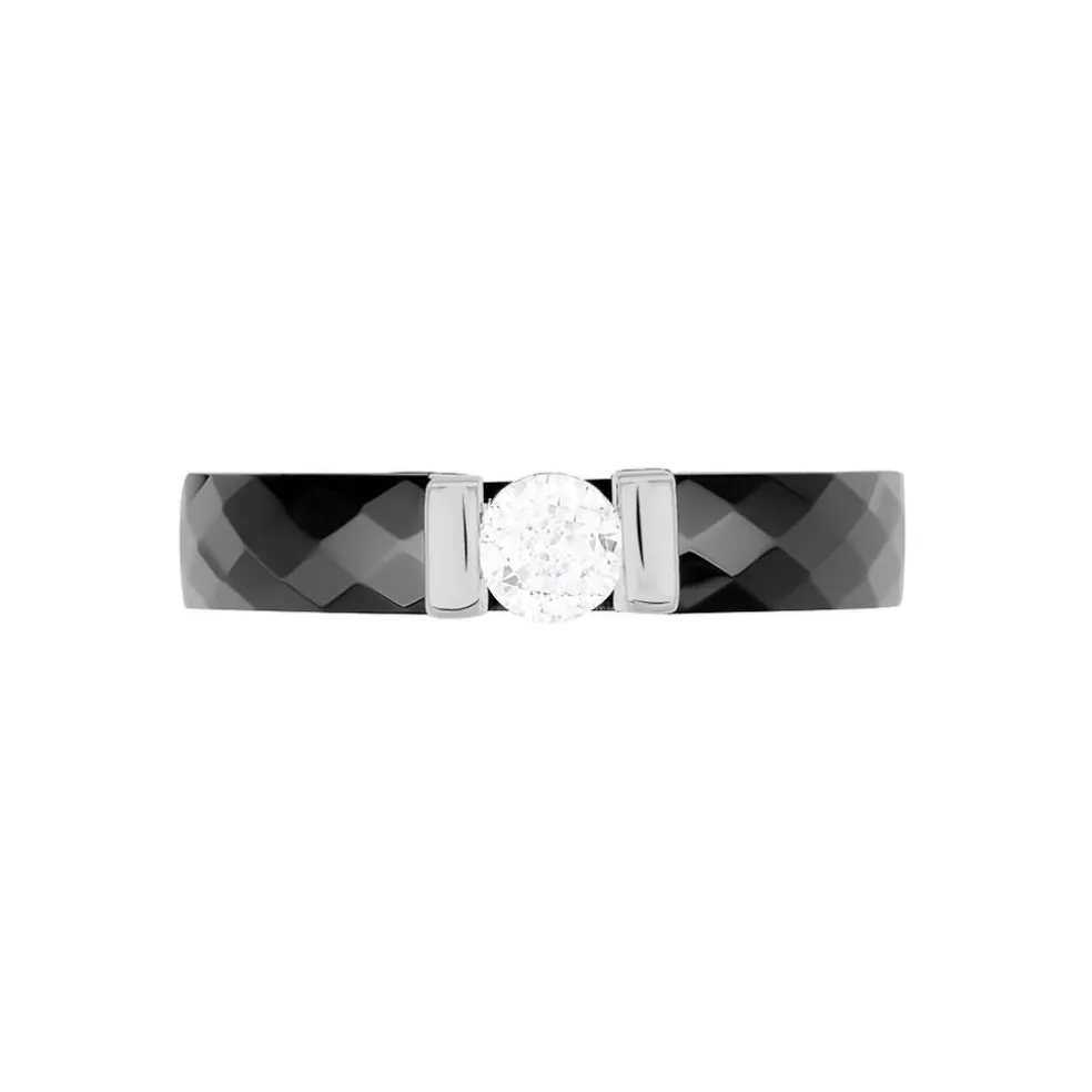 Bague Solitaire Ceramik Design Argent Oxyde De Zirconium Et Céramique