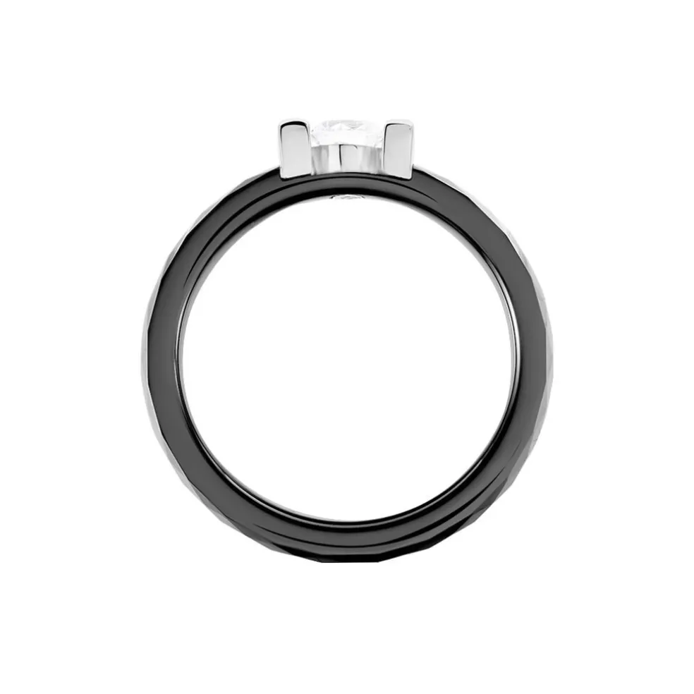 Bague Solitaire Ceramik Design Argent Oxyde De Zirconium Et Céramique