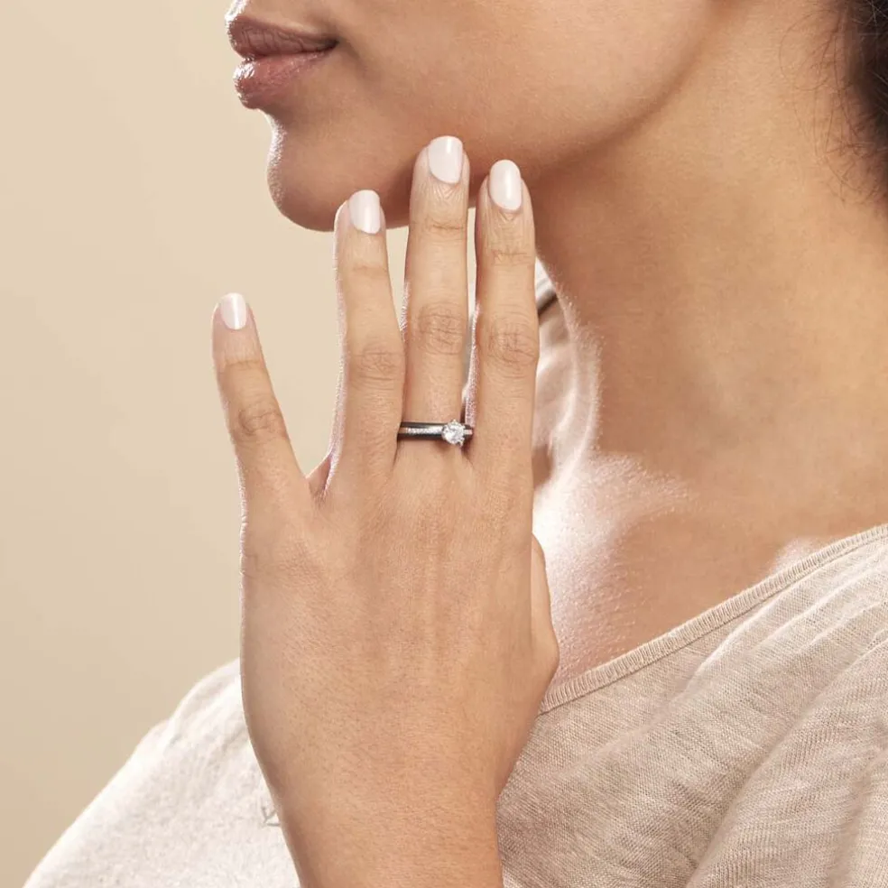 Bague Solitaire Ceramik Design Argent Oxyde De Zirconium Et Céramique