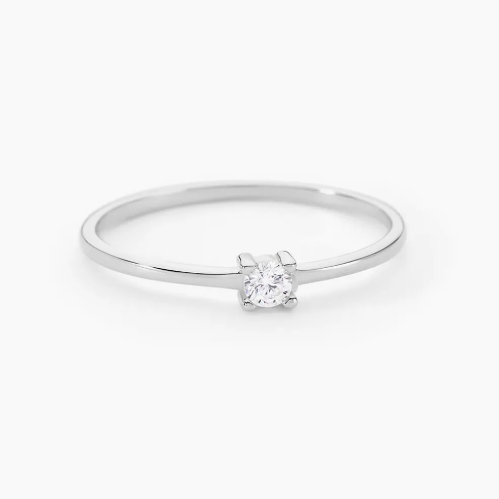 Bague Solitaire 1er Solitaire Argent Blanc Oxyde De Zirconium