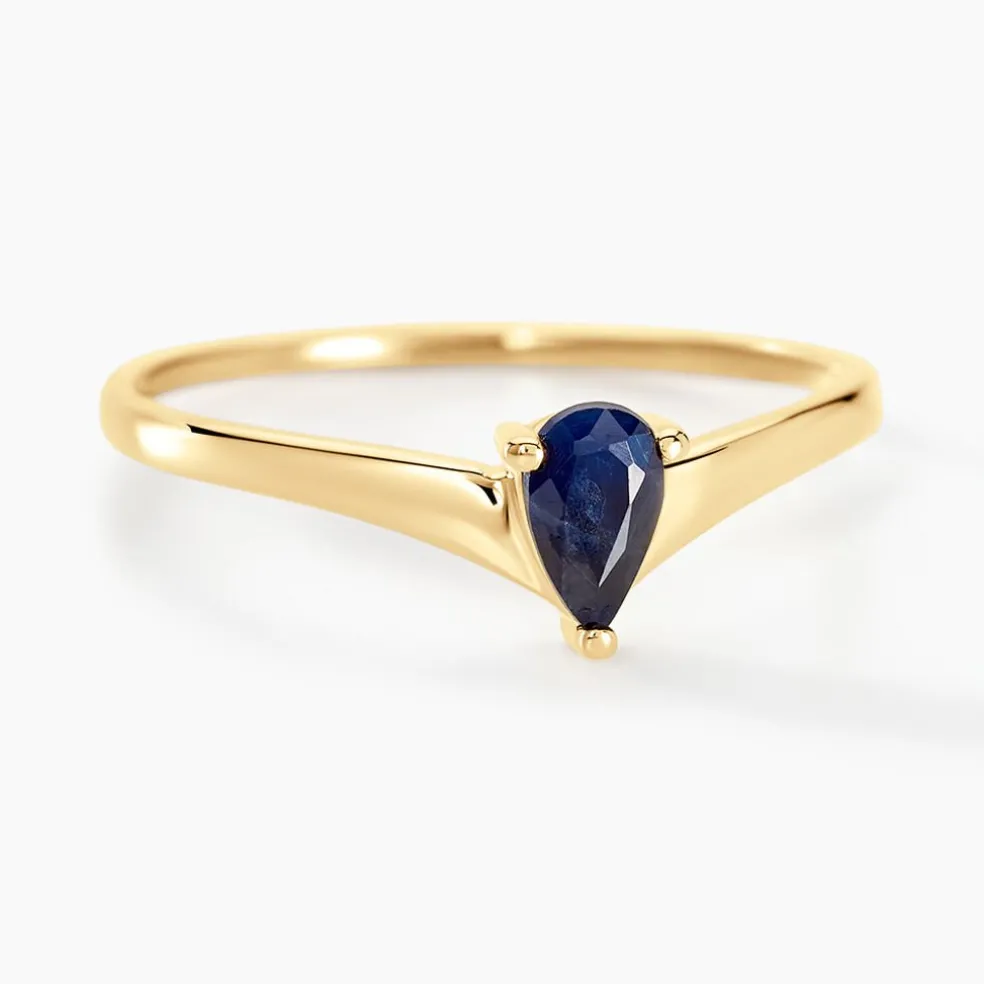 Bague Solitaire Goutte Or Jaune Saphir