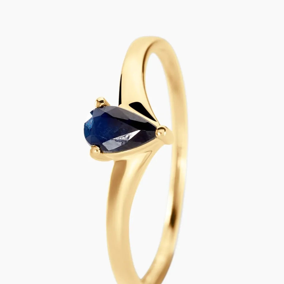Bague Solitaire Goutte Or Jaune Saphir